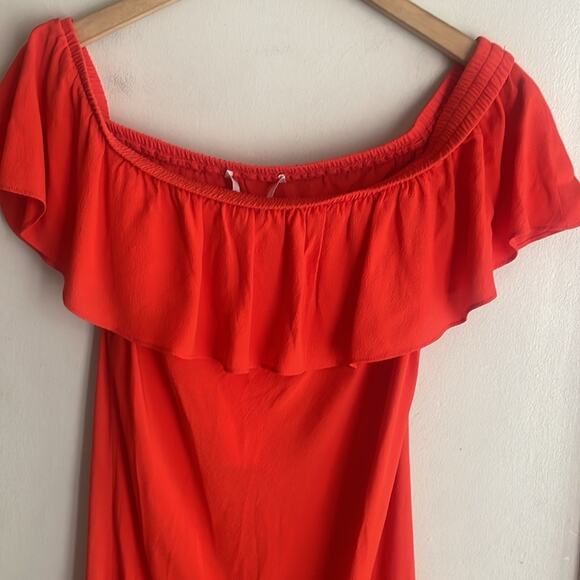 Veronica Beard Oleta Ruffled Off-the-Shoulder Dress Red - Picture 3 of 16